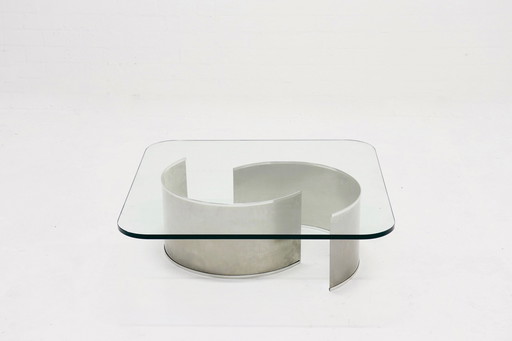 Franse Luxe RVS en Glas Salontafel jaren 70