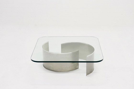 Image 1 of Franse Luxe RVS en Glas Salontafel jaren 70