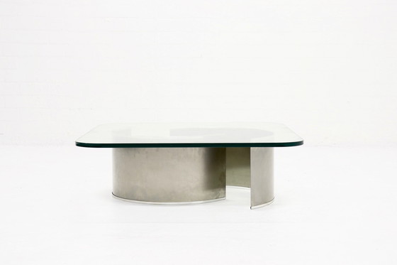 Image 1 of Franse Luxe RVS en Glas Salontafel jaren 70