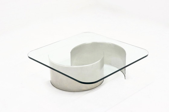 Image 1 of Franse Luxe RVS en Glas Salontafel jaren 70