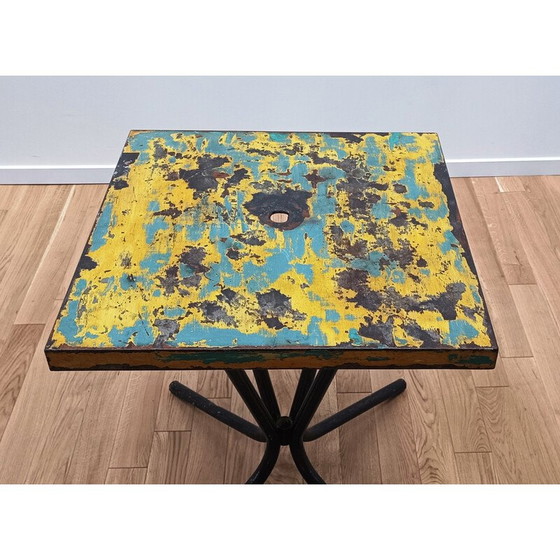 Image 1 of Vintage industriële metalen kolomtafel