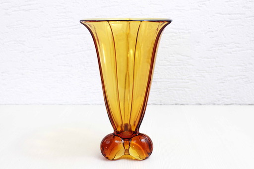 Art Deco Amber Glazen Vaas 1930