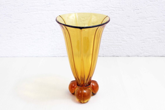 Image 1 of Art Deco Amber Glazen Vaas 1930