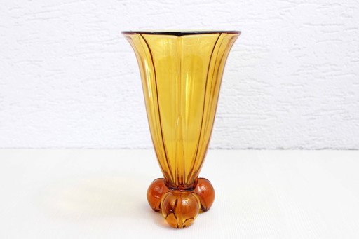 Art Deco Amber Glazen Vaas 1930