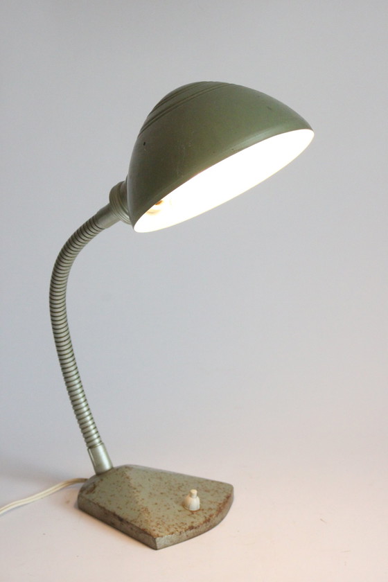 Image 1 of Erpé Flexibele Metalen Zwanenhals Bureaulamp, België 1930S