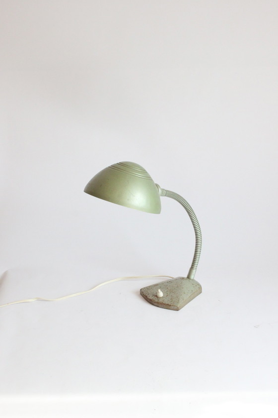 Image 1 of Erpé Flexibele Metalen Zwanenhals Bureaulamp, België 1930S