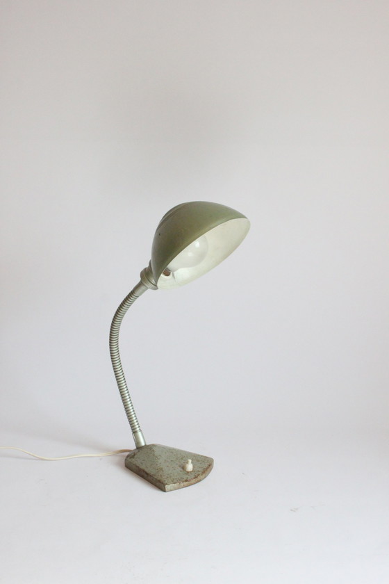 Image 1 of Erpé Flexibele Metalen Zwanenhals Bureaulamp, België 1930S