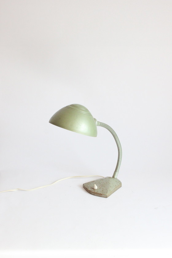 Image 1 of Erpé Flexibele Metalen Zwanenhals Bureaulamp, België 1930S