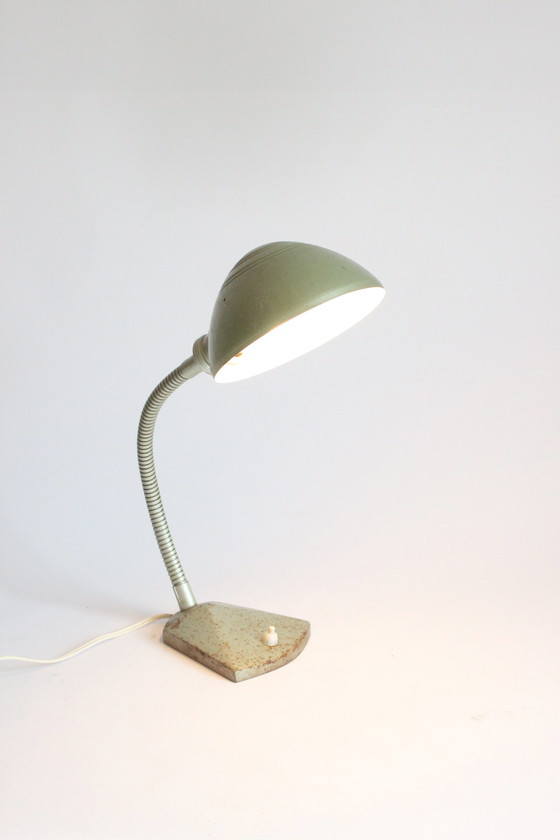 Image 1 of Erpé Flexibele Metalen Zwanenhals Bureaulamp, België 1930S