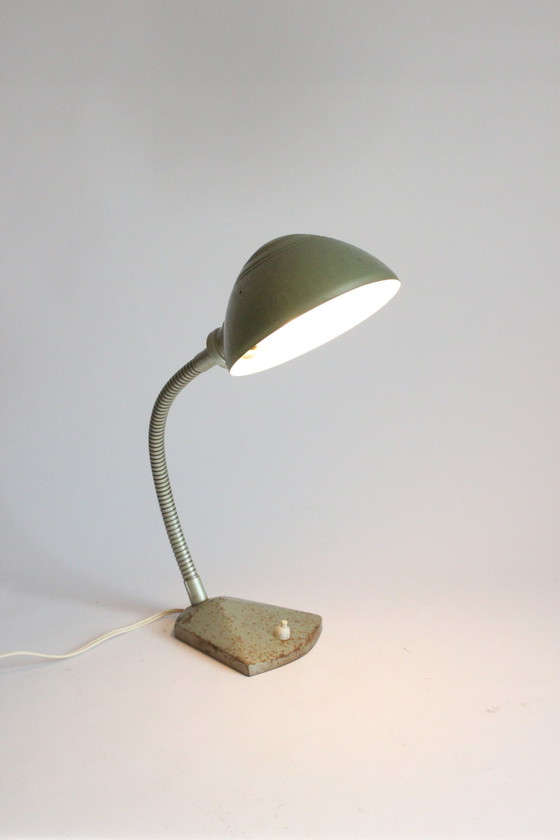 Image 1 of Erpé Flexibele Metalen Zwanenhals Bureaulamp, België 1930S