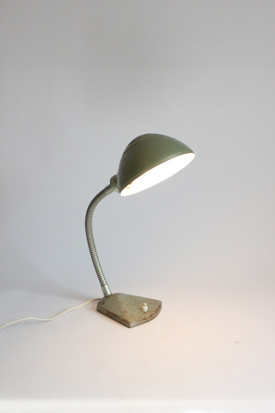 Image 1 of Erpé Flexibele Metalen Zwanenhals Bureaulamp, België 1930S