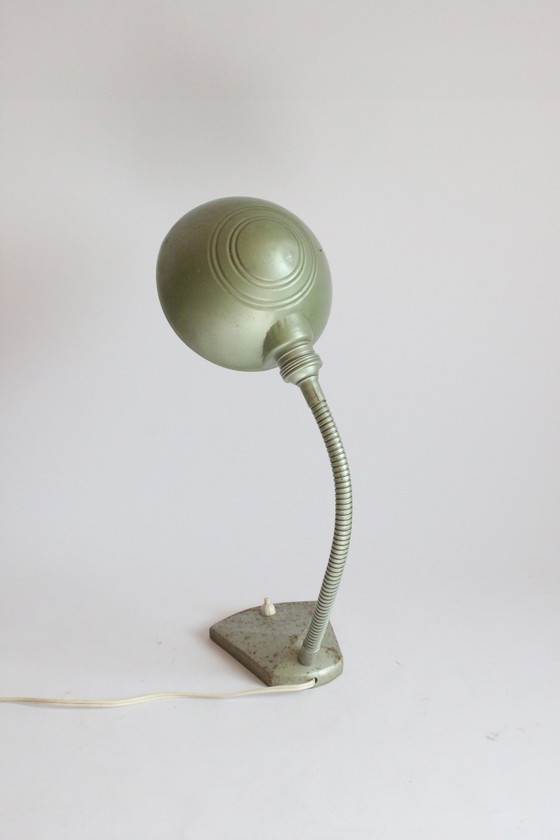 Image 1 of Erpé Flexibele Metalen Zwanenhals Bureaulamp, België 1930S