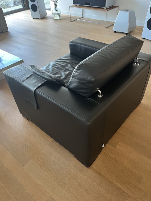 Zwarte Leren Uitklapbare Lounge Fauteuil Pol74