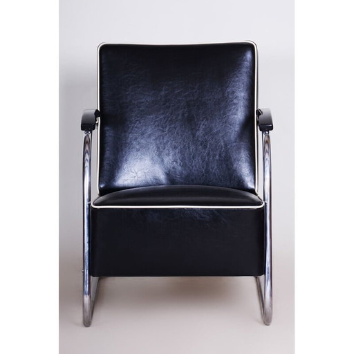Vintage zwart leren fauteuil van Mucke-Melder, jaren 1930