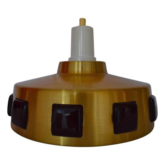 Image 1 of Scandinavische ronde koperen en metalen hanglamp, Zweden 1970
