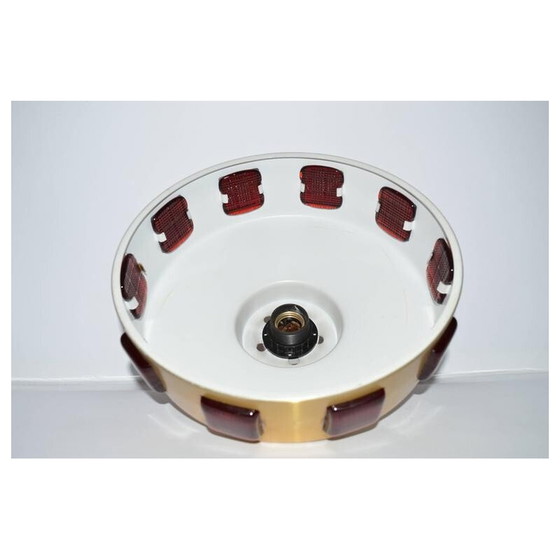 Image 1 of Scandinavische ronde koperen en metalen hanglamp, Zweden 1970