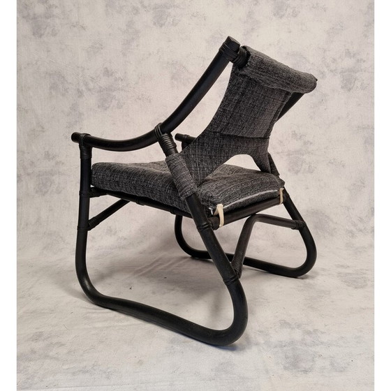 Image 1 of Set van 4 vintage Franse fauteuils in gelakt bamboe, 1980