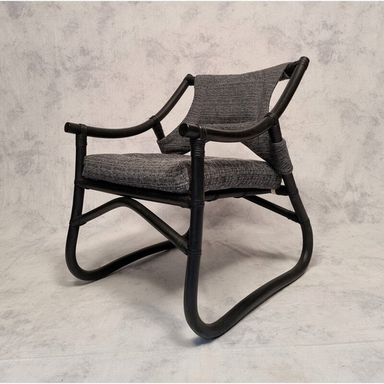 Image 1 of Set van 4 vintage Franse fauteuils in gelakt bamboe, 1980