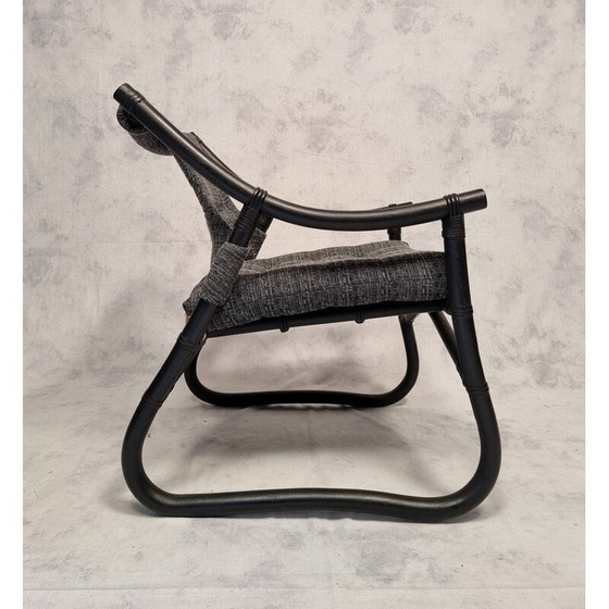 Image 1 of Set van 4 vintage Franse fauteuils in gelakt bamboe, 1980