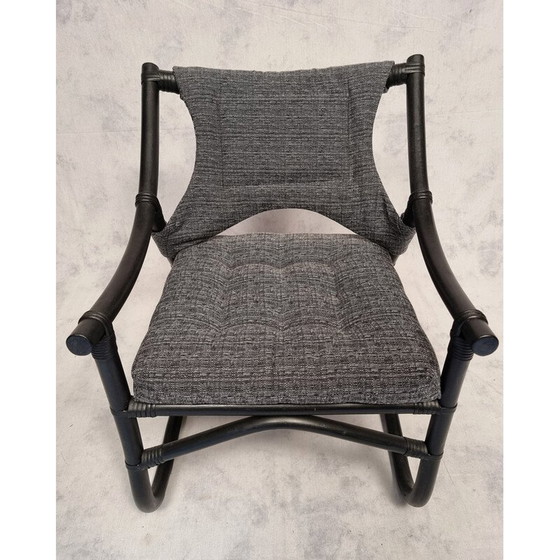 Image 1 of Set van 4 vintage Franse fauteuils in gelakt bamboe, 1980