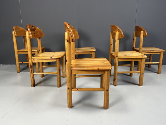 Image 1 of Vintage grenen houten eetkamerstoelen - jaren '80 - set van 6