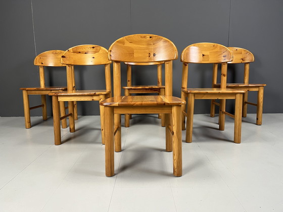 Image 1 of Vintage grenen houten eetkamerstoelen - jaren '80 - set van 6