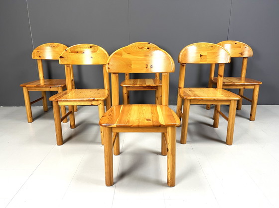 Image 1 of Vintage grenen houten eetkamerstoelen - jaren '80 - set van 6