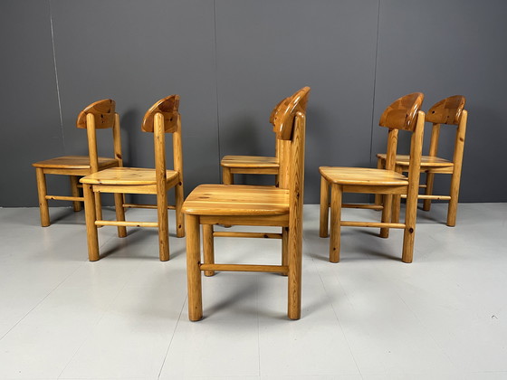 Image 1 of Vintage grenen houten eetkamerstoelen - jaren '80 - set van 6