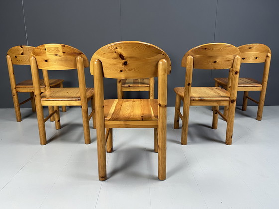 Image 1 of Vintage grenen houten eetkamerstoelen - jaren '80 - set van 6