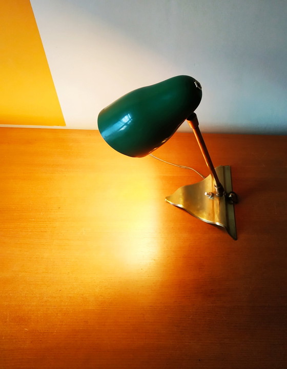 Image 1 of 1950 Vintage Messing en Groen Gelakt Metalen Lamp Mategot smaak
