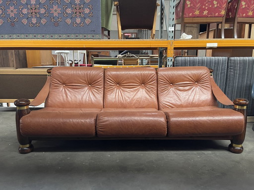 Italiaanse Mid Century Modern Cognac Leren Sofa, 1960'S