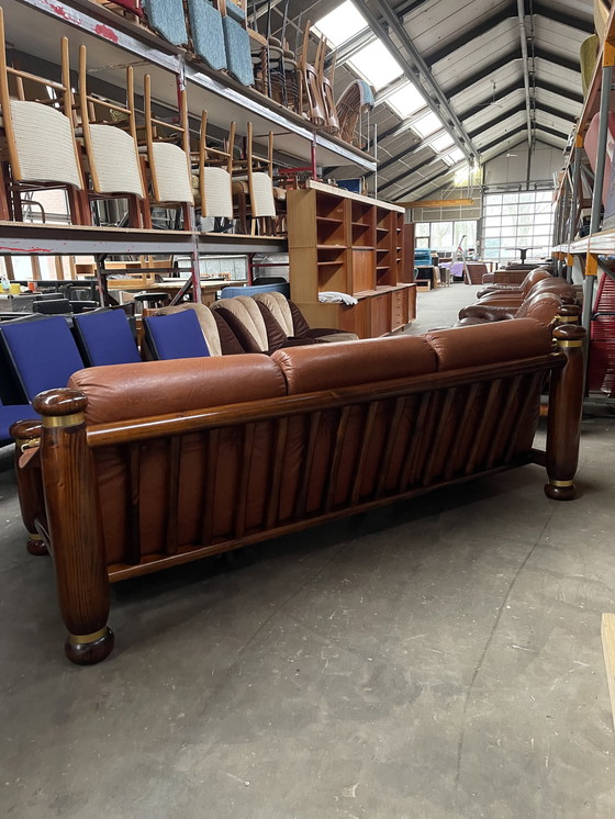 Image 1 of Italiaanse Mid Century Modern Cognac Leren Sofa, 1960'S