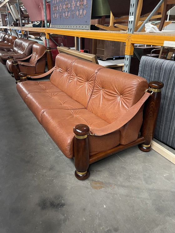 Image 1 of Italiaanse Mid Century Modern Cognac Leren Sofa, 1960'S