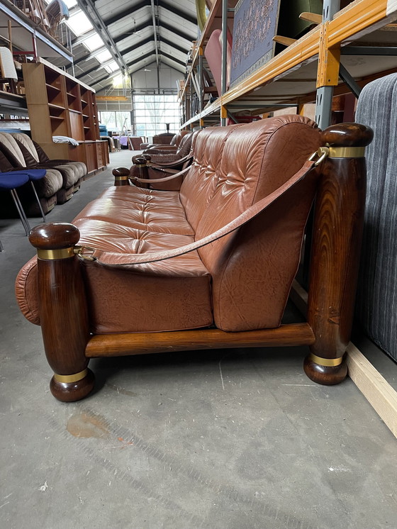 Image 1 of Italiaanse Mid Century Modern Cognac Leren Sofa, 1960'S