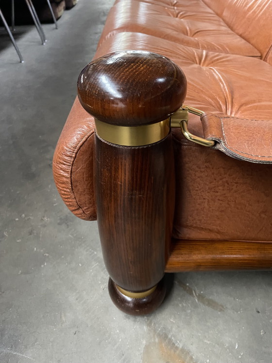 Image 1 of Italiaanse Mid Century Modern Cognac Leren Sofa, 1960'S