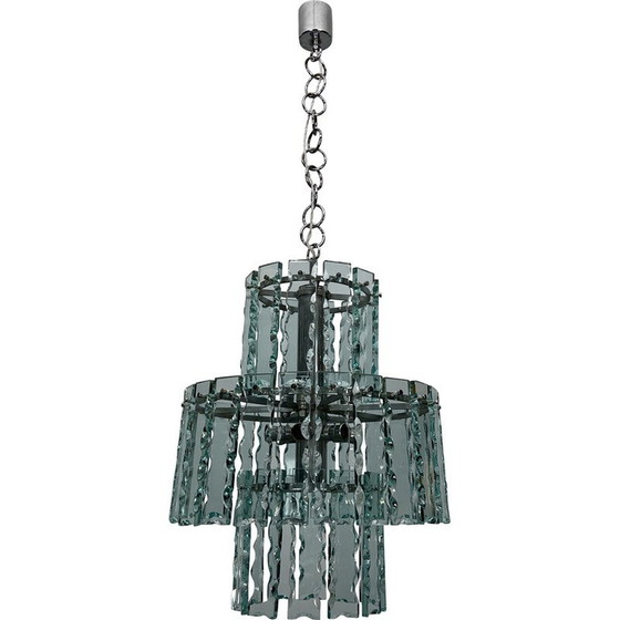 Image 1 of Vintage Italiaanse Fontana Arte kroonluchter van glas en messing voor Zero Quattro, 1970