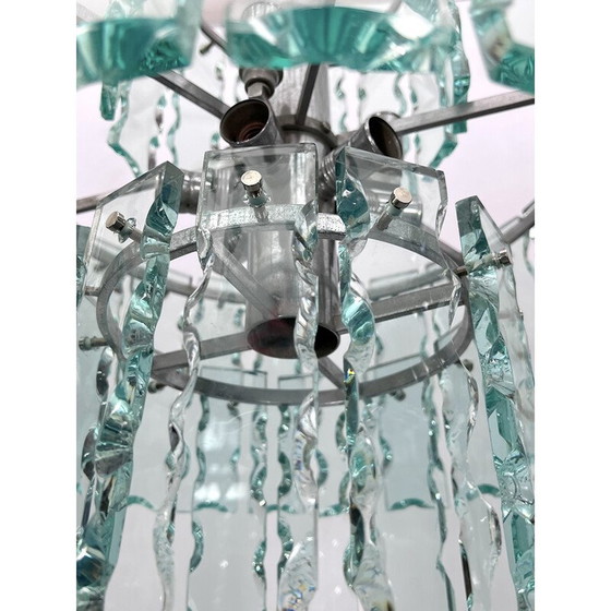 Image 1 of Vintage Italiaanse Fontana Arte kroonluchter van glas en messing voor Zero Quattro, 1970