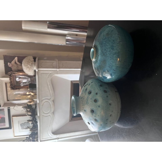 Image 1 of Paar vintage blauwe keramische vazen, 1970