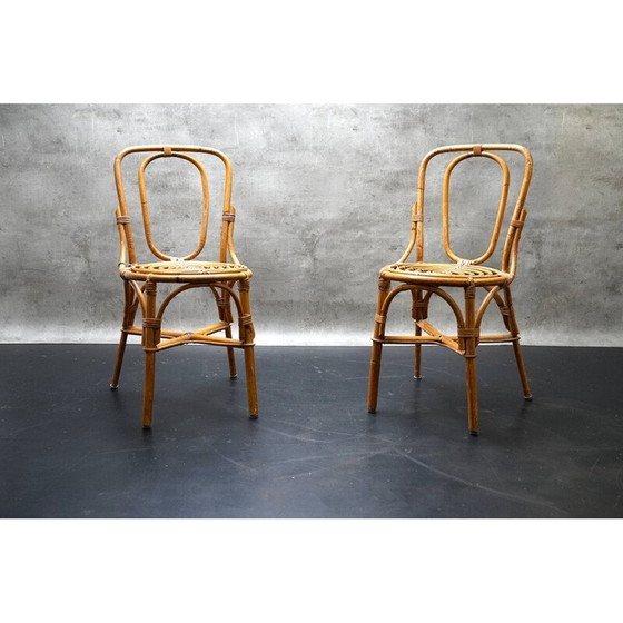 Image 1 of Paar vintage bamboehouten stoelen, Italië 1950