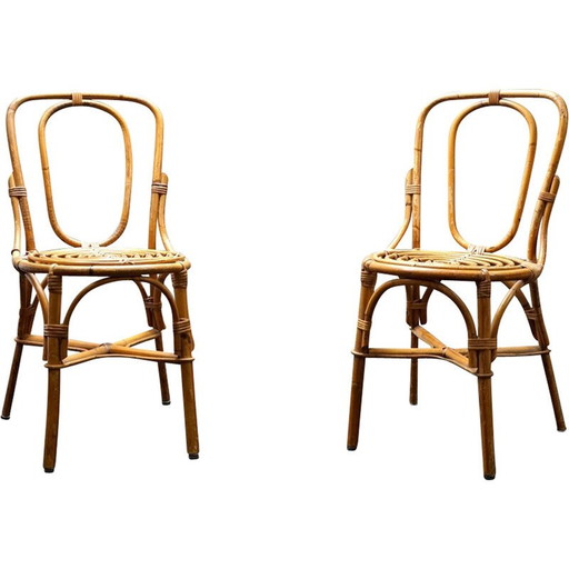 Paar vintage bamboehouten stoelen, Italië 1950