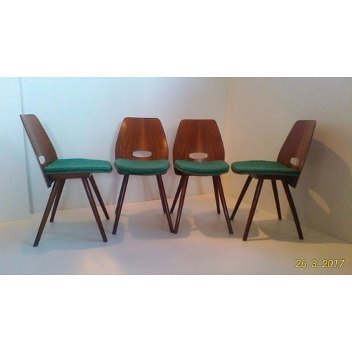 Een set van 4 eetkamerstoelen in beukenhout - jaren 1960