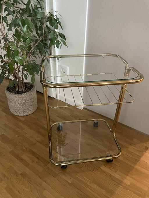 Vintage 1970 serveerwagen bijzettafel bar trolley messing