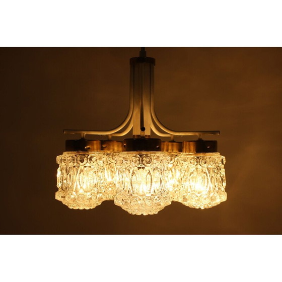 Image 1 of Vintage kroonluchter van glas en messing van Kamenický Šenov, Tsjecho-Slowakije 1970