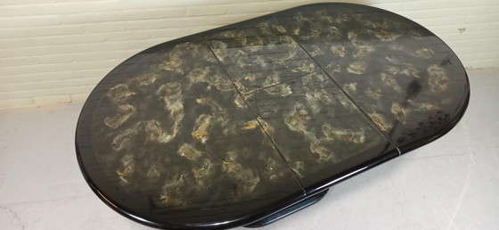 Image 1 of Vintage ovale uitschuifbare eettafel, glanzend zwart