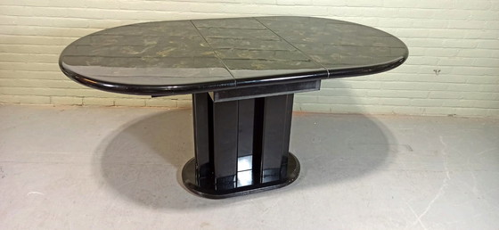 Image 1 of Vintage ovale uitschuifbare eettafel, glanzend zwart