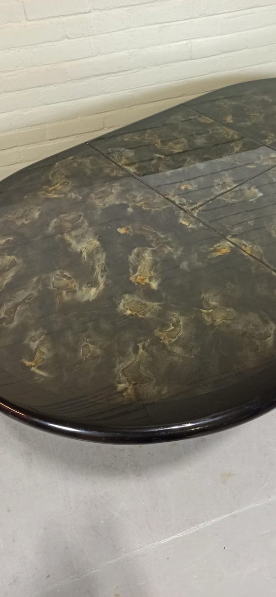 Image 1 of Vintage ovale uitschuifbare eettafel, glanzend zwart