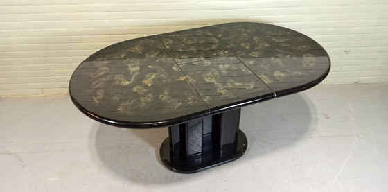 Image 1 of Vintage ovale uitschuifbare eettafel, glanzend zwart