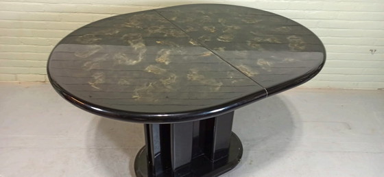Image 1 of Vintage ovale uitschuifbare eettafel, glanzend zwart