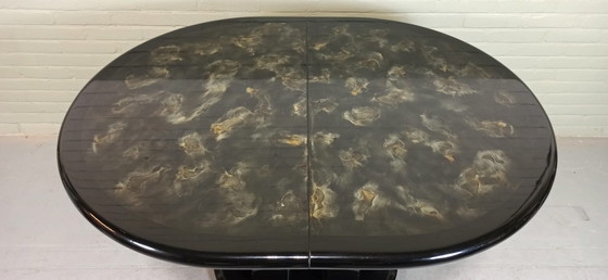 Image 1 of Vintage ovale uitschuifbare eettafel, glanzend zwart