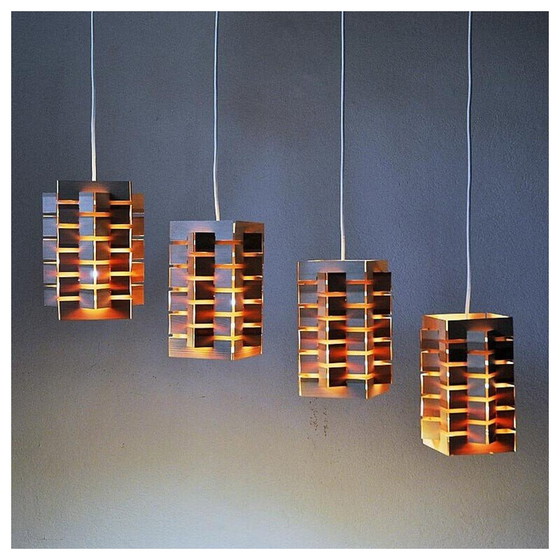 Image 1 of Paar vintage 7716 hanglampen in grenenhout van Høvik Lys, Noorwegen 1970